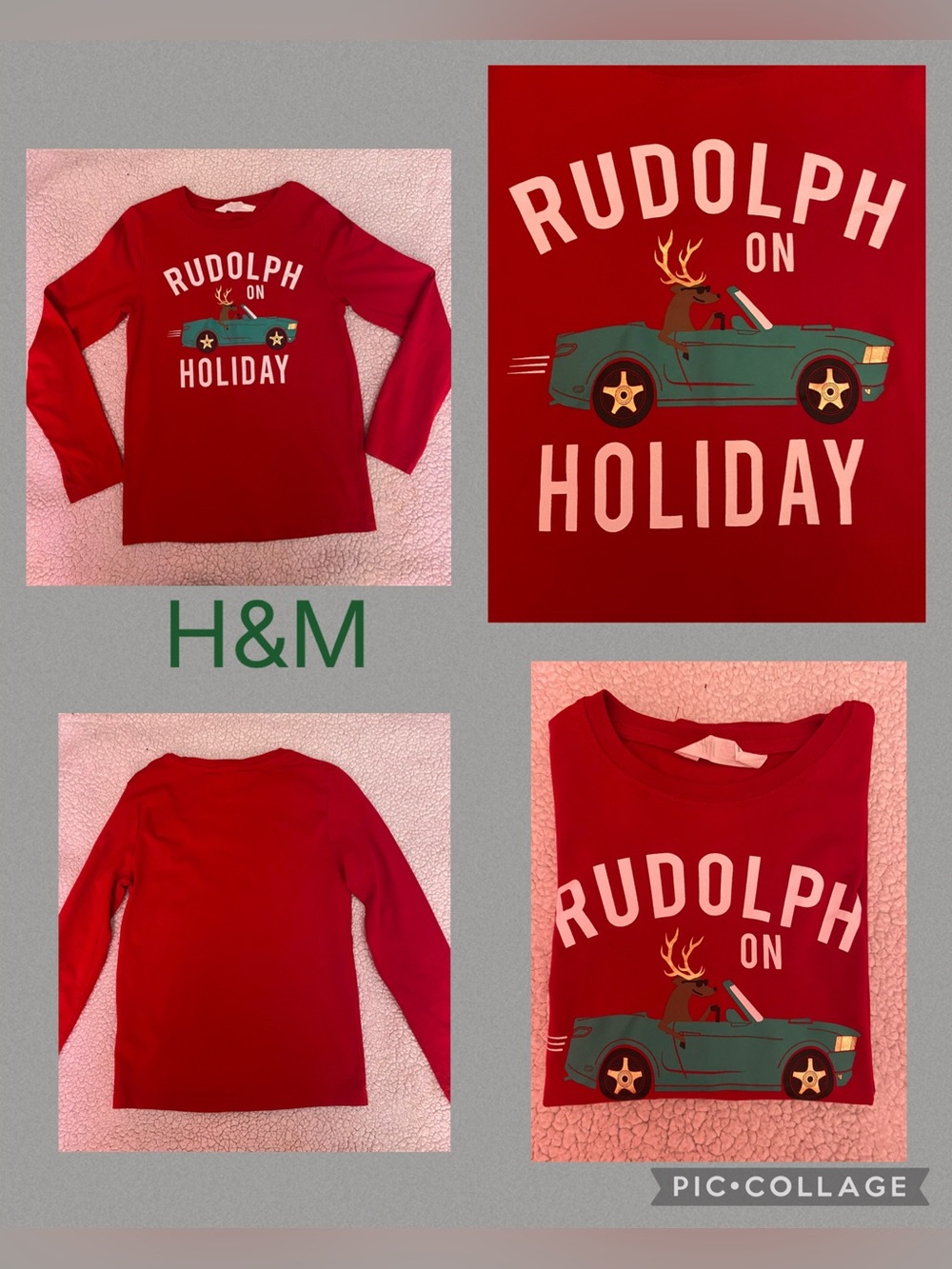 - Boys H&M long sleeve graphic T-shirt Rudolf on Holiday 8-10years red